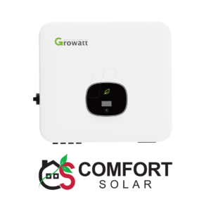 Growatt 10kw solar inverter, a white power conversion unit with a digital display.