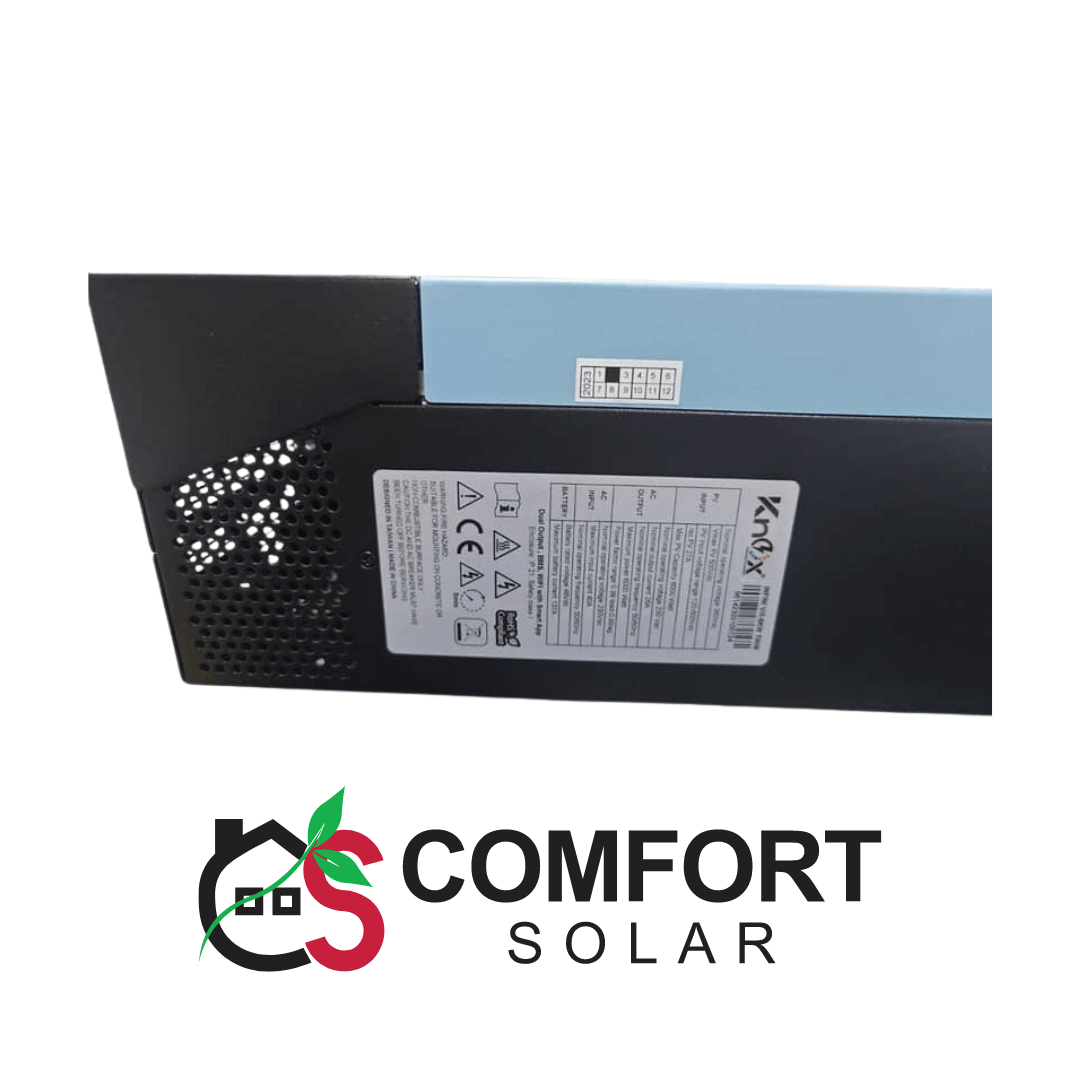 Knox solar inverter detail showing specifications and ventilation.