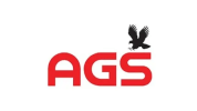 AGS logo with a black eagle flying above the red "AGS" text.