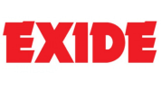 Exide logo. Red, bold "EXIDE" text