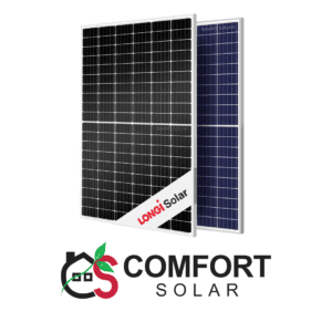 longi solar panel: Black and blue panels for clean energy, featuring the Longi Solar logo.