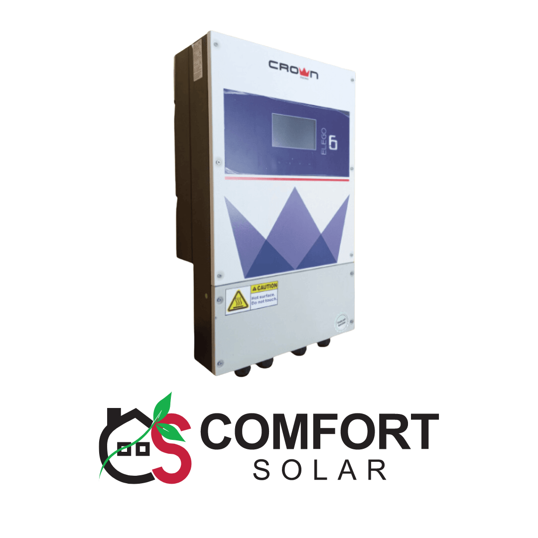 Crown FLEGO 6 solar inverter with the Comfort Solar logo.