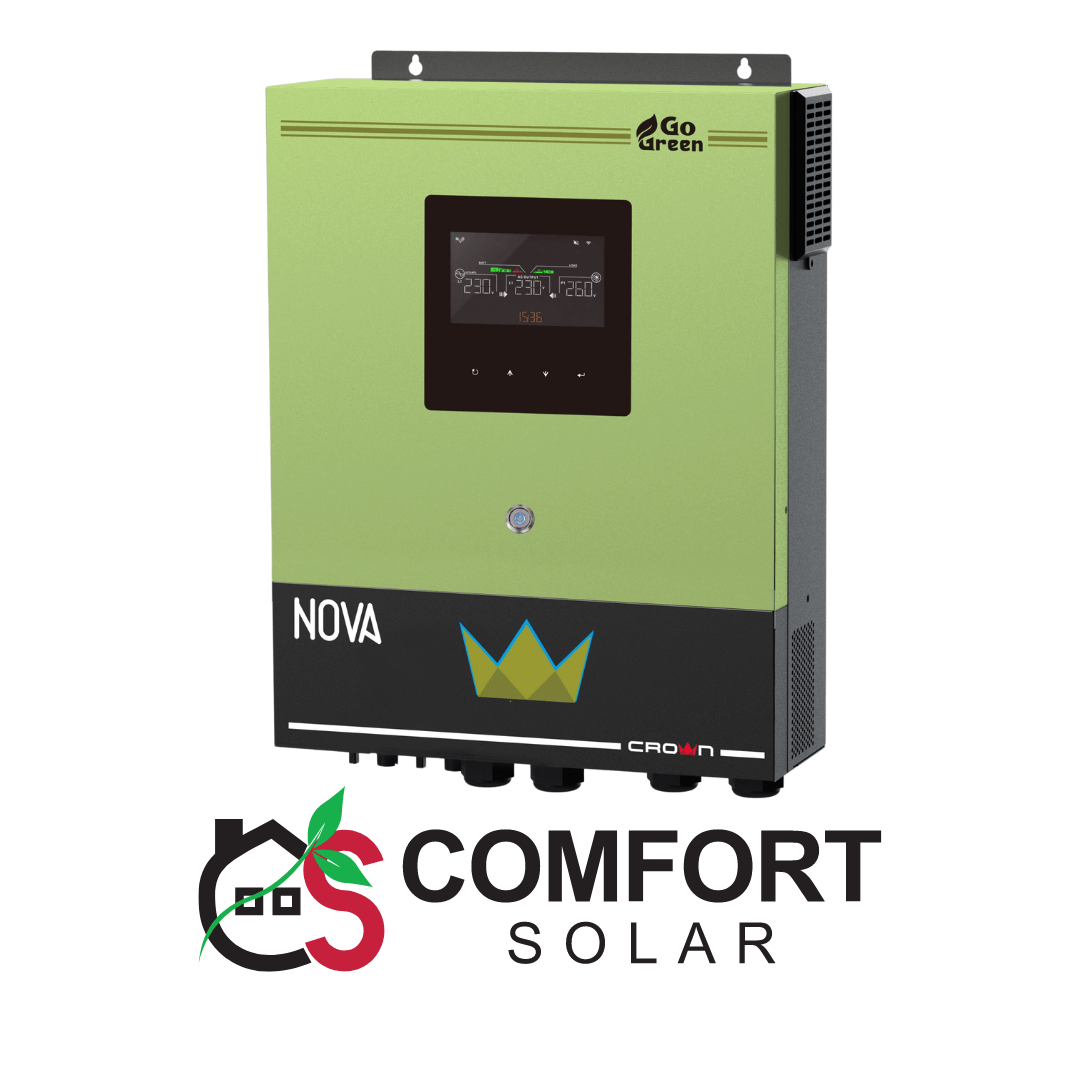 Solar inverter with digital display, Crown Comfort Solar logo