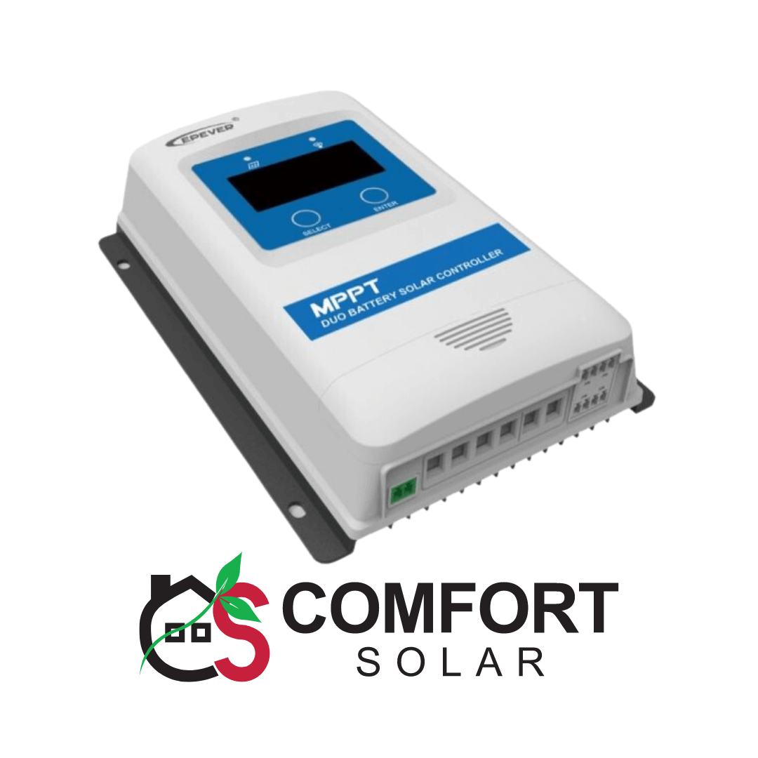 EPEVER mppt duo battery solar controller for comfort solar, showing display, select, and enter buttons.