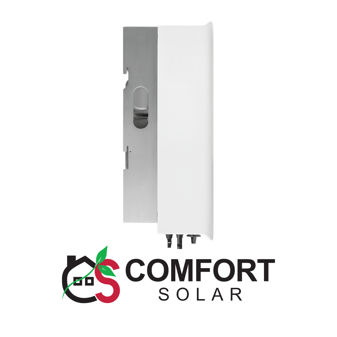Comfort Solar logo with a solar panel inverter showing the mounting bracket.