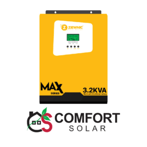 MAX PV4200 (3.2 KVA) solar hybrid inverter by ZIEWNIC, designed to work with or without a battery, part of the comfort solar series.