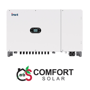 XG100-136KTR three-phase on-grid solar inverter, a white inverter with central screen for solar energy systems.