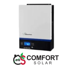 tesla axpert vm iii 5 kw mppt 48v off grid inverter with white and blue front panel.