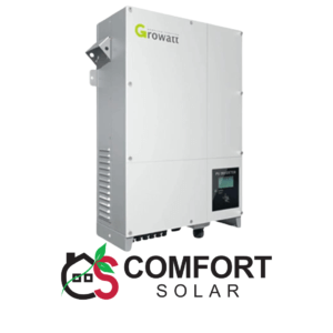 growatt 10000ue/12000ue/18000ue/20000ue solar inverter, white casing, side vents, and digital display for monitoring power generation