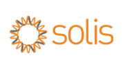 solis logo featuring a stylized sun with orange and gray rays.