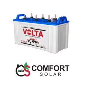 volta ta-1300 tubular plate deep cycle battery with blue top and white body