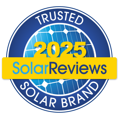 2025 SolarReviews Trusted Solar Brand badge for solar panel installation companies.